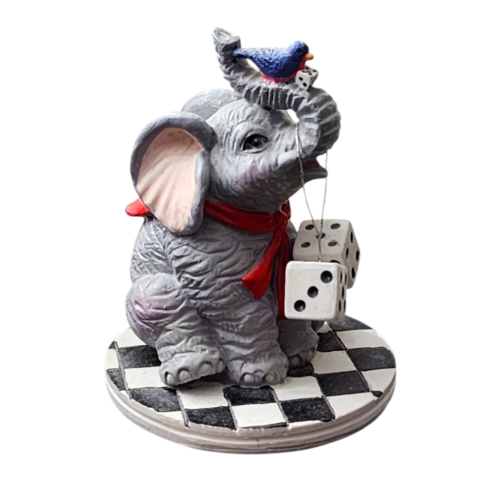 Luckyphants  Elephant withdice with a little bird with dice Figurine 1996